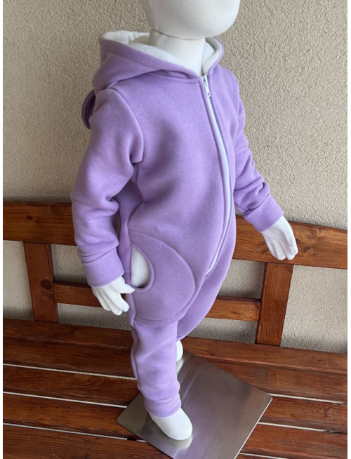 Overal s MAČKA/LÍŠKA/VLK uškami - počesaná teplákovina - lila