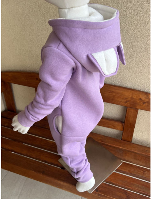 Overal s MAČKA/LÍŠKA/VLK uškami - počesaná teplákovina - lila