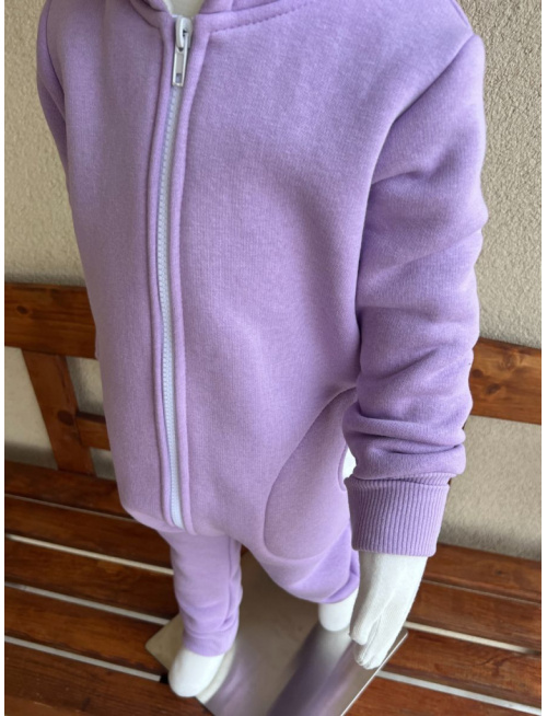 Overal s MAČKA/LÍŠKA/VLK uškami - počesaná teplákovina - lila