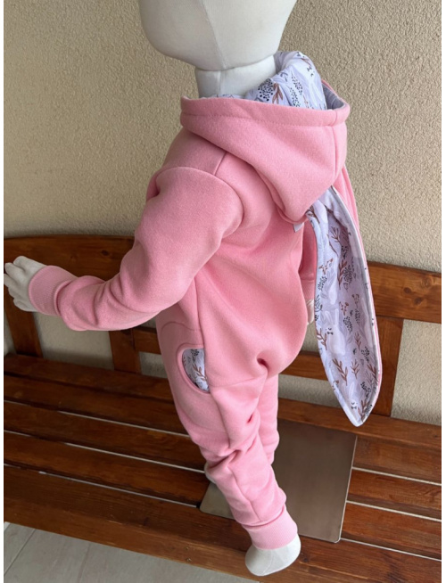 Overal s uškami - počesaná teplákovina + vzor - ZAJAČIK