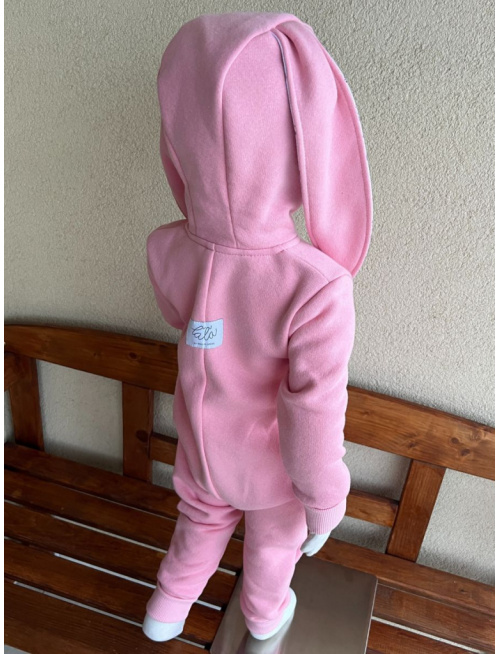 Overal s uškami - počesaná teplákovina + vzor - ZAJAČIK