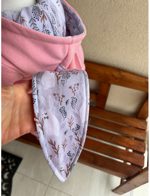 Overal s uškami - počesaná teplákovina + vzor - ZAJAČIK