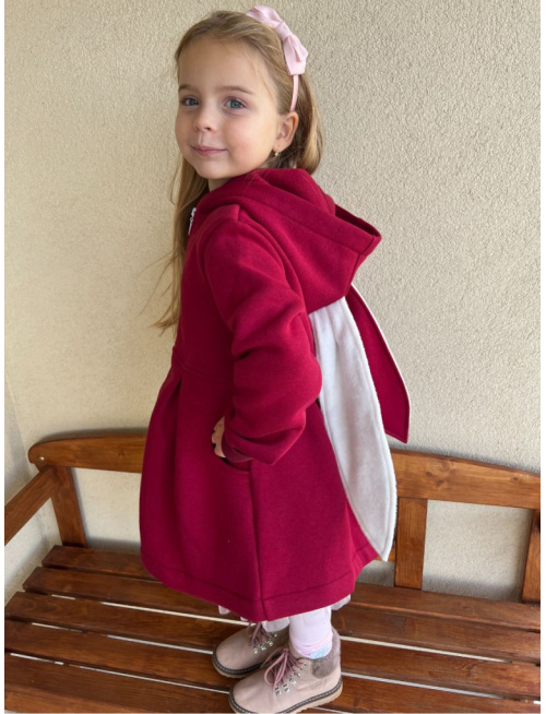 Rastúci kabátik s prestrihom - sukničkový - RIO s uškami - počesaná teplákovina - vínová