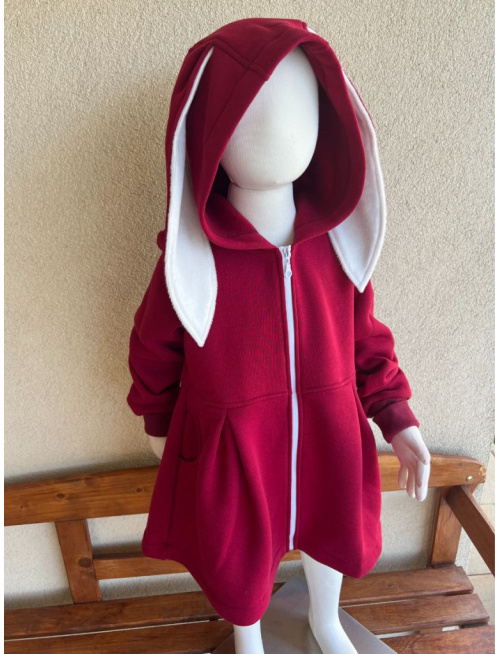 Rastúci kabátik s prestrihom - sukničkový - RIO s uškami - počesaná teplákovina - vínová