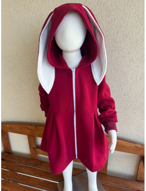 Rastúci kabátik s prestrihom - sukničkový - RIO s uškami - počesaná teplákovina - vínová