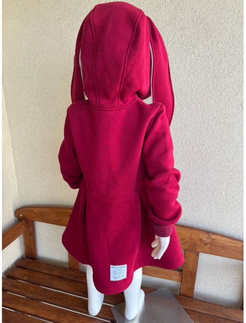 Rastúci kabátik s prestrihom - sukničkový - RIO s uškami - počesaná teplákovina - vínová