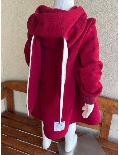 Rastúci kabátik s prestrihom - sukničkový - RIO s uškami - počesaná teplákovina - vínová