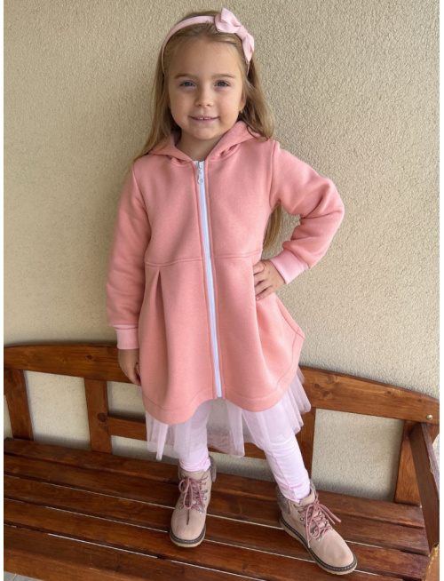 Rastúci kabátik s prestrihom - sukničkový - RIO s uškami - počesaná teplákovina