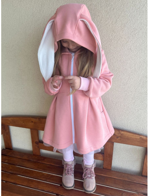 Rastúci kabátik s prestrihom - sukničkový - RIO s uškami - počesaná teplákovina - marhuľová