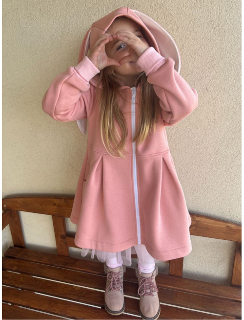 Rastúci kabátik s prestrihom - sukničkový - RIO s uškami - počesaná teplákovina - marhuľová