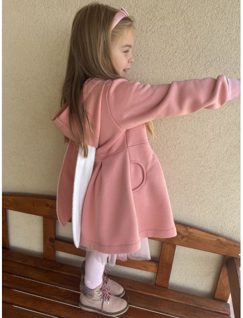 Rastúci kabátik s prestrihom - sukničkový - RIO s uškami - počesaná teplákovina - marhuľová