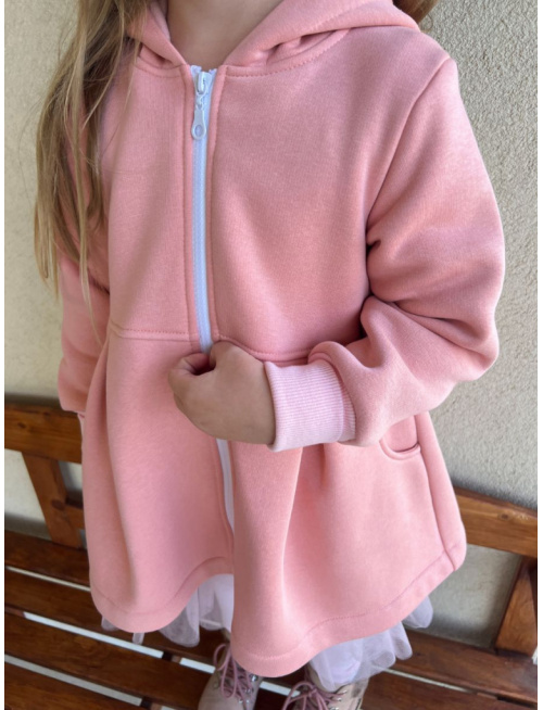 Rastúci kabátik s prestrihom - sukničkový - RIO s uškami - počesaná teplákovina - marhuľová