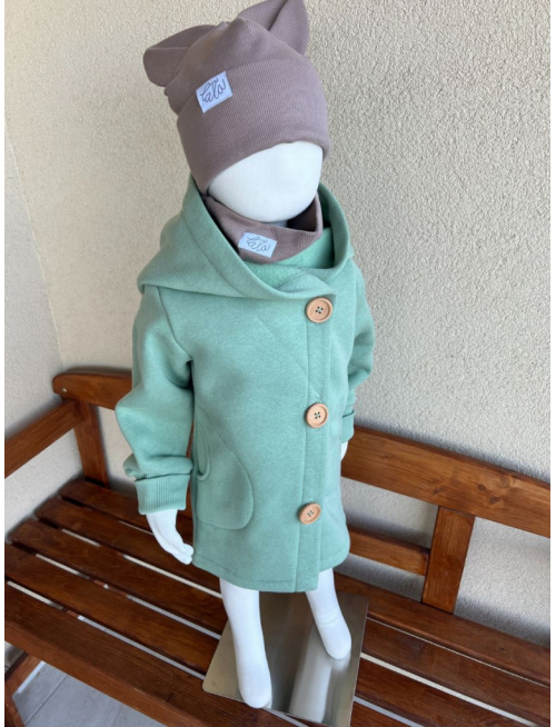 Rastúci kabátik s gombíkmi - počesaná teplákovina - hrachová