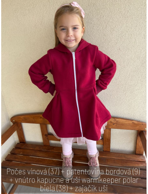 Rastúci kabátik s prestrihom - sukničkový - RIO s uškami - počesaná teplákovina