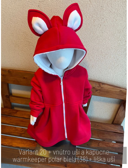 Rastúci kabátik s prestrihom - sukničkový - RIO s uškami - počesaná teplákovina