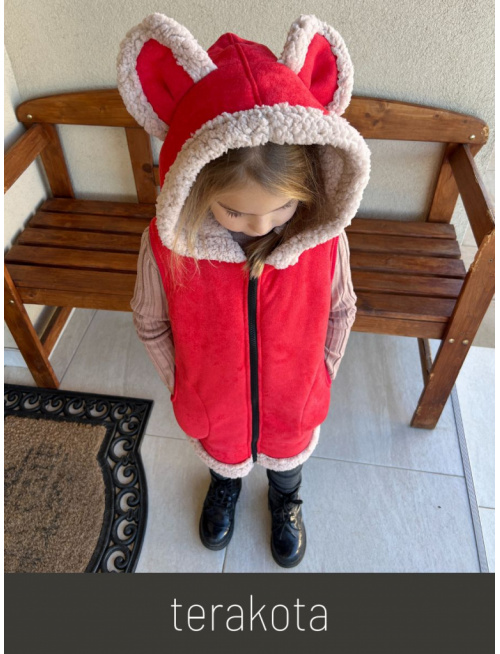 Ultra ľahká Teddy vesta s uškami - ALEX - rovno zips