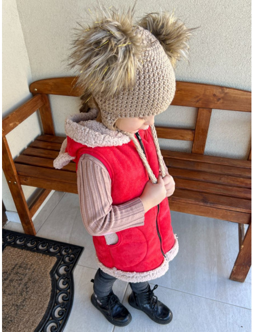 Ultra ľahká Teddy vesta s uškami - ALEX - rovno zips