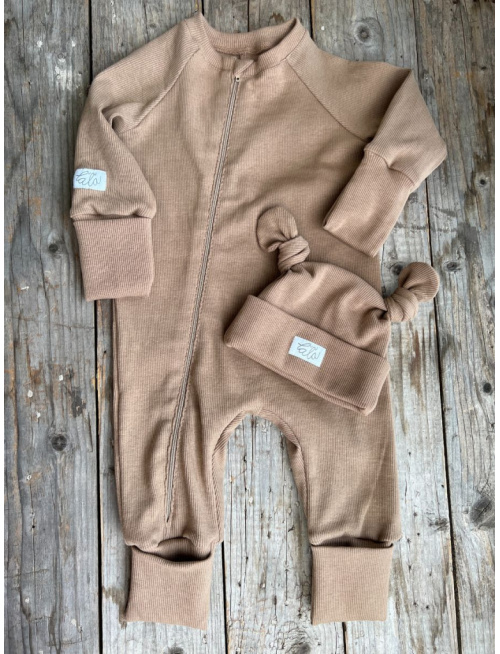 SET Rebro NEW BORN overal  + mini rebro čiapočka s uzlíčkami