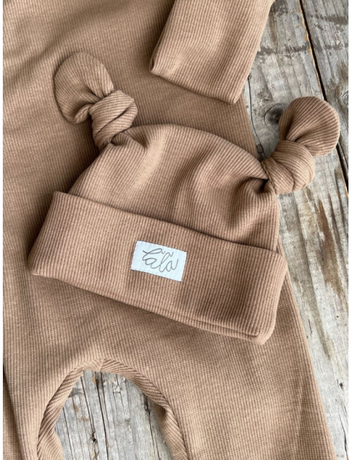 SET Rebro NEW BORN overal  + mini rebro čiapočka s uzlíčkami