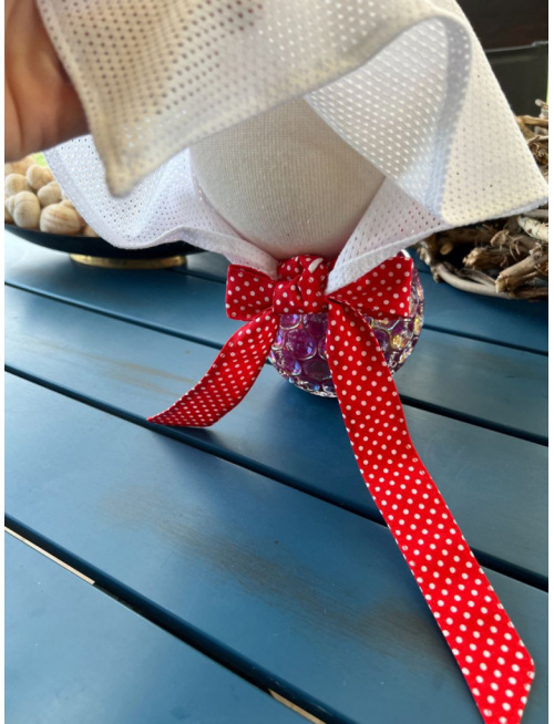 Biela dierková šatka ZOJA so šiltom - na viazanie - úplet + 100% bavlna