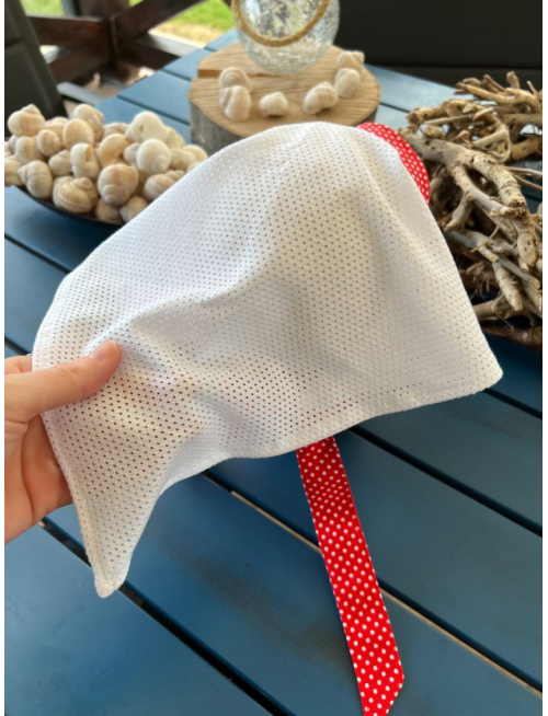 Biela dierková šatka ZOJA so šiltom - na viazanie - úplet + 100% bavlna