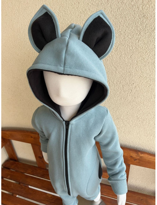 Overal s MAČKA/LÍŠKA/VLK uškami - počesaná teplákovina