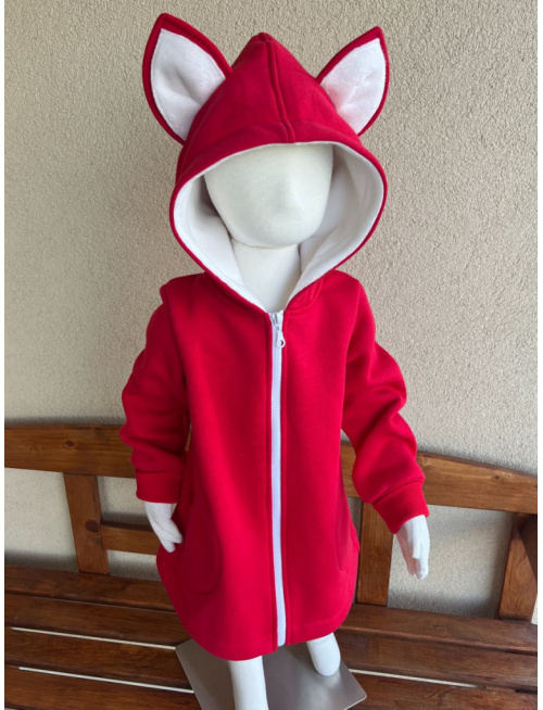 Rastúci kabátik RIO s uškami - hladko v páse - počesaná teplákovina - červená