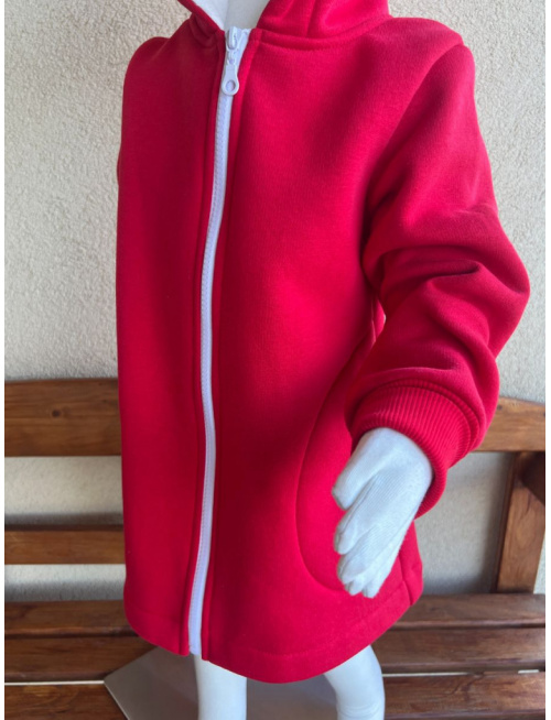 Rastúci kabátik RIO s uškami - hladko v páse - počesaná teplákovina - červená