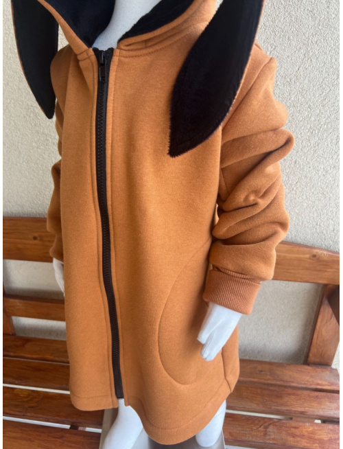 Rastúci kabátik RIO s uškami - hladko v páse - počesaná teplákovina - karamel