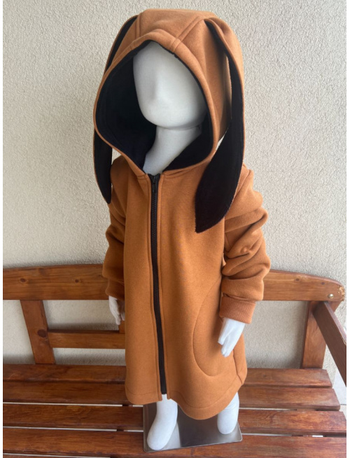 Rastúci kabátik RIO s uškami - hladko v páse - počesaná teplákovina - karamel