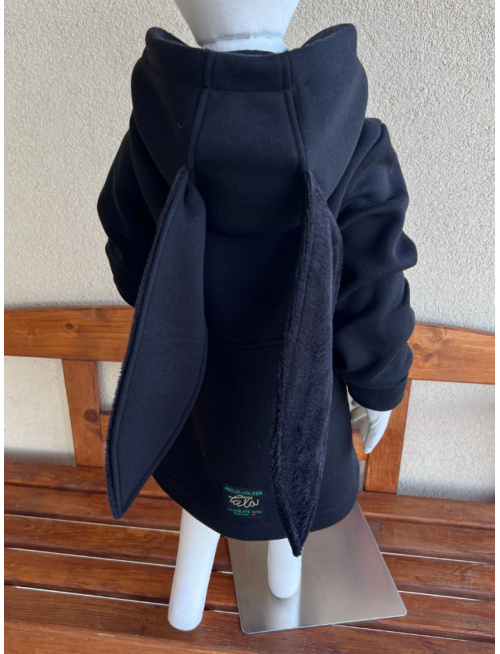 Rastúci kabátik RIO s uškami - s prestrihom - počesaná teplákovina - čierna