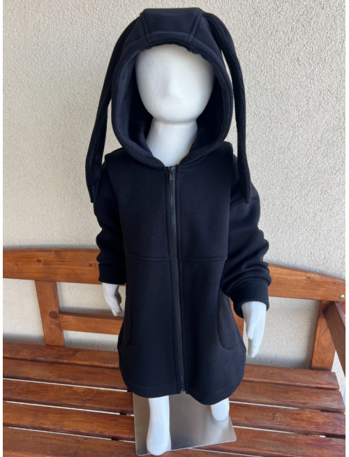 Rastúci kabátik RIO s uškami - s prestrihom - počesaná teplákovina - čierna