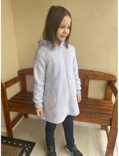 Rastúci kabátik RIO s uškami - s prestrihom - počesaná teplákovina - svetlosivý melír