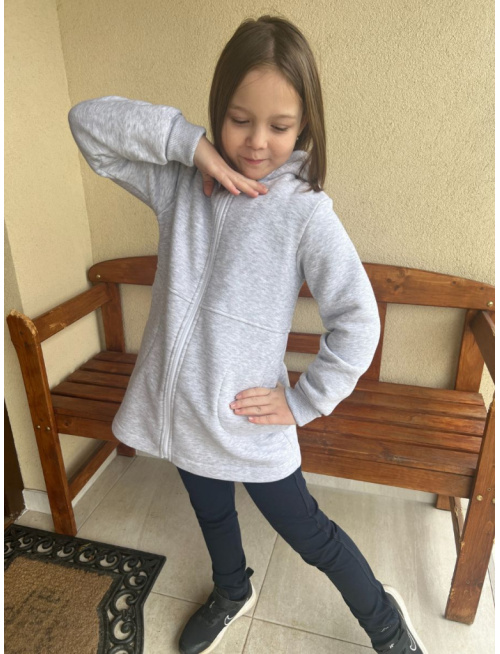 Rastúci kabátik RIO s uškami - s prestrihom - počesaná teplákovina - svetlosivý melír