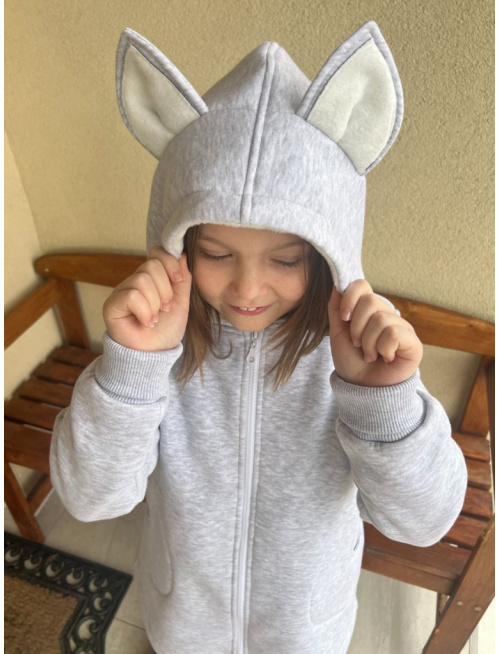 Rastúci kabátik RIO s uškami - s prestrihom - počesaná teplákovina - svetlosivý melír