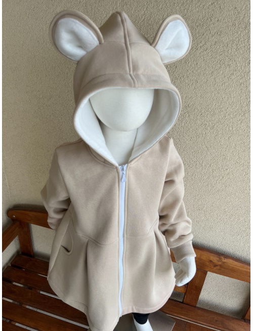 Rastúci kabátik s prestrihom - sukničkový - RIO s uškami - počesaná teplákovina