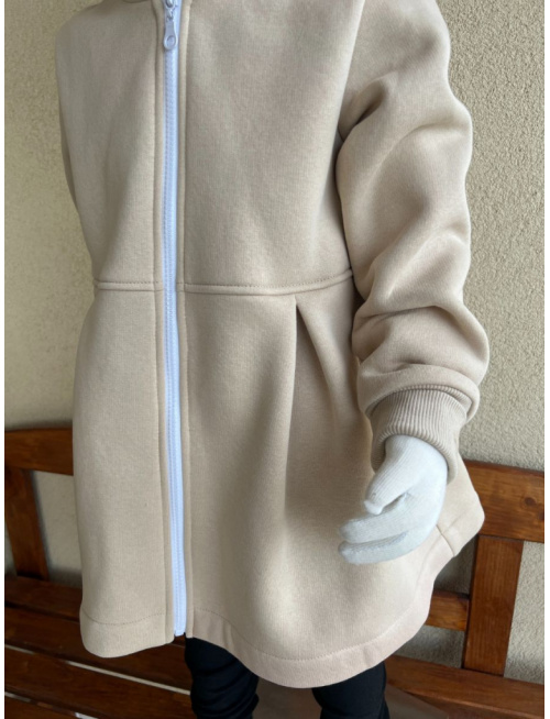 Rastúci kabátik s prestrihom - sukničkový - RIO s uškami - počesaná teplákovina