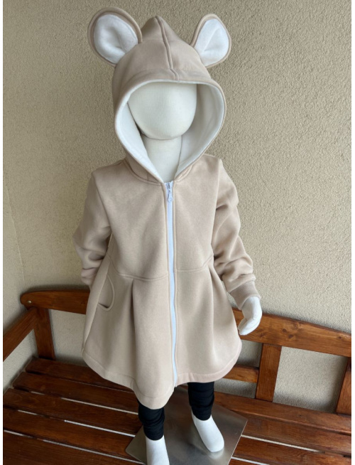 Rastúci kabátik s prestrihom - sukničkový - RIO s uškami - počesaná teplákovina - nude