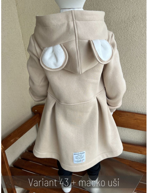 Rastúci kabátik s prestrihom - sukničkový - RIO s uškami - počesaná teplákovina - nude
