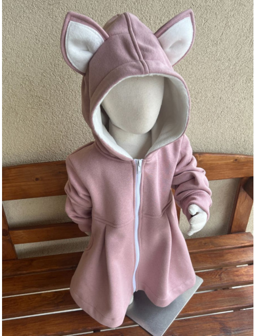 Rastúci kabátik s prestrihom - sukničkový - RIO s uškami - počesaná teplákovina