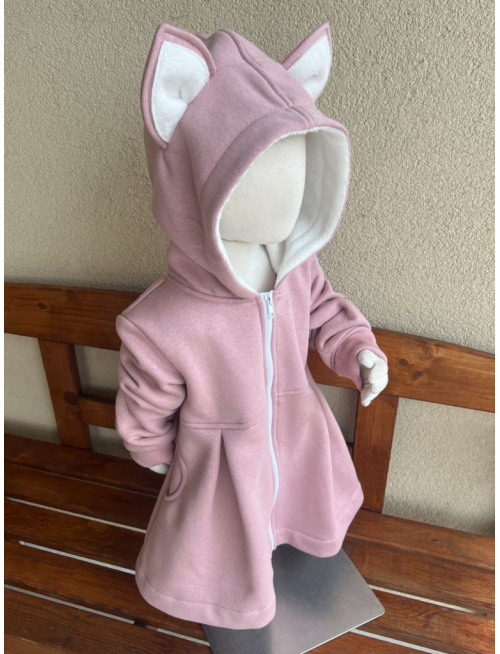 Rastúci kabátik s prestrihom - sukničkový - RIO s uškami - počesaná teplákovina