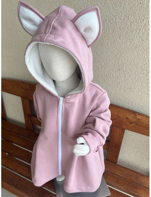 Rastúci kabátik s prestrihom - sukničkový - RIO s uškami - počesaná teplákovina