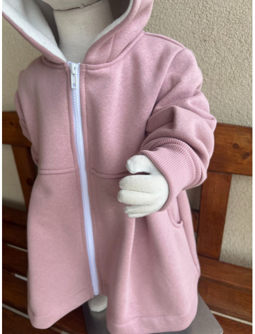 Rastúci kabátik s prestrihom - sukničkový - RIO s uškami - počesaná teplákovina