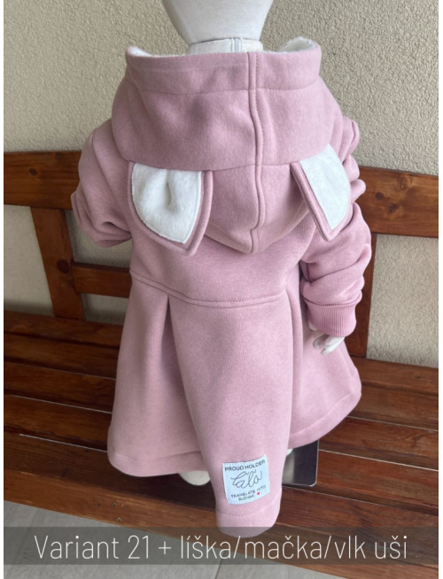 Rastúci kabátik s prestrihom - sukničkový - RIO s uškami - počesaná teplákovina
