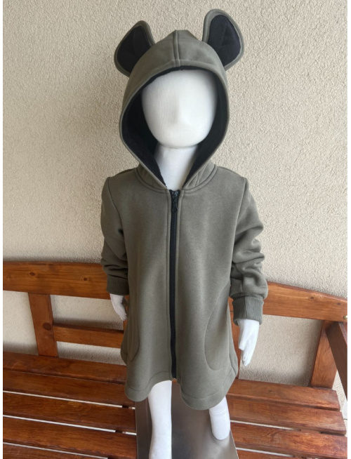 Rastúci kabátik RIO s uškami - hladko v páse - počesaná teplákovina - oliva