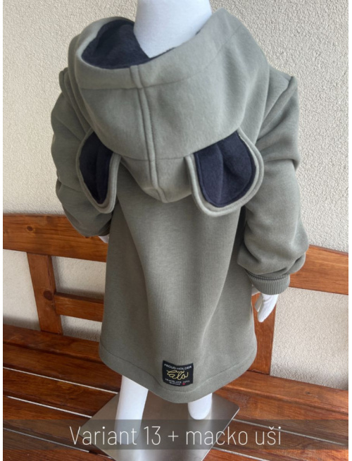 Rastúci kabátik RIO s uškami - hladko v páse - počesaná teplákovina - oliva