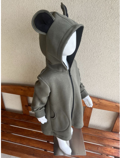 Rastúci kabátik RIO s uškami - hladko v páse - počesaná teplákovina - oliva