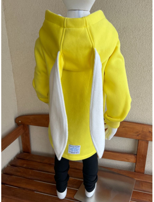 Rastúci kabátik so šikmozipsom, uškami a podšitou kapucňou - počesaná teplákovina