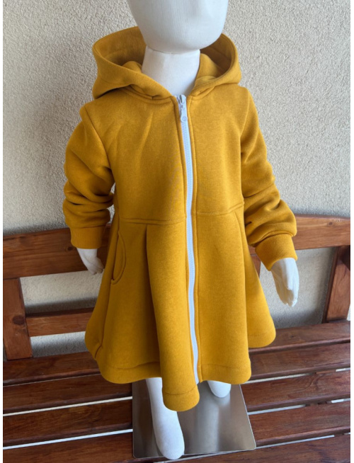 Rastúci kabátik s prestrihom - sukničkový - RIO - počesaná teplákovina - horčicová