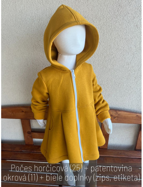 Rastúci kabátik s prestrihom - sukničkový - RIO - počesaná teplákovina - horčicová